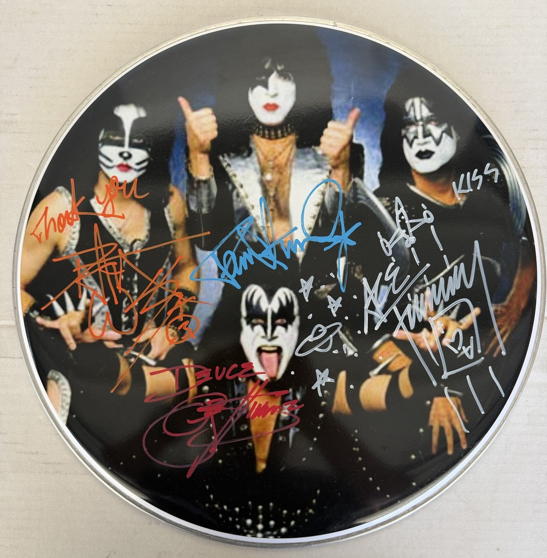 Gene Simmons, Paul Stanley, Peter Criss, Ace Frehley one-of-a-kind drumhead signed with proof