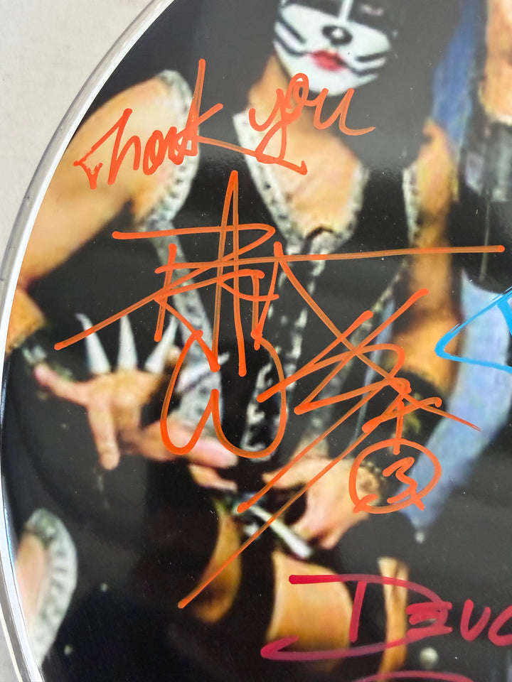 Gene Simmons, Paul Stanley, Peter Criss, Ace Frehley one-of-a-kind drumhead signed with proof