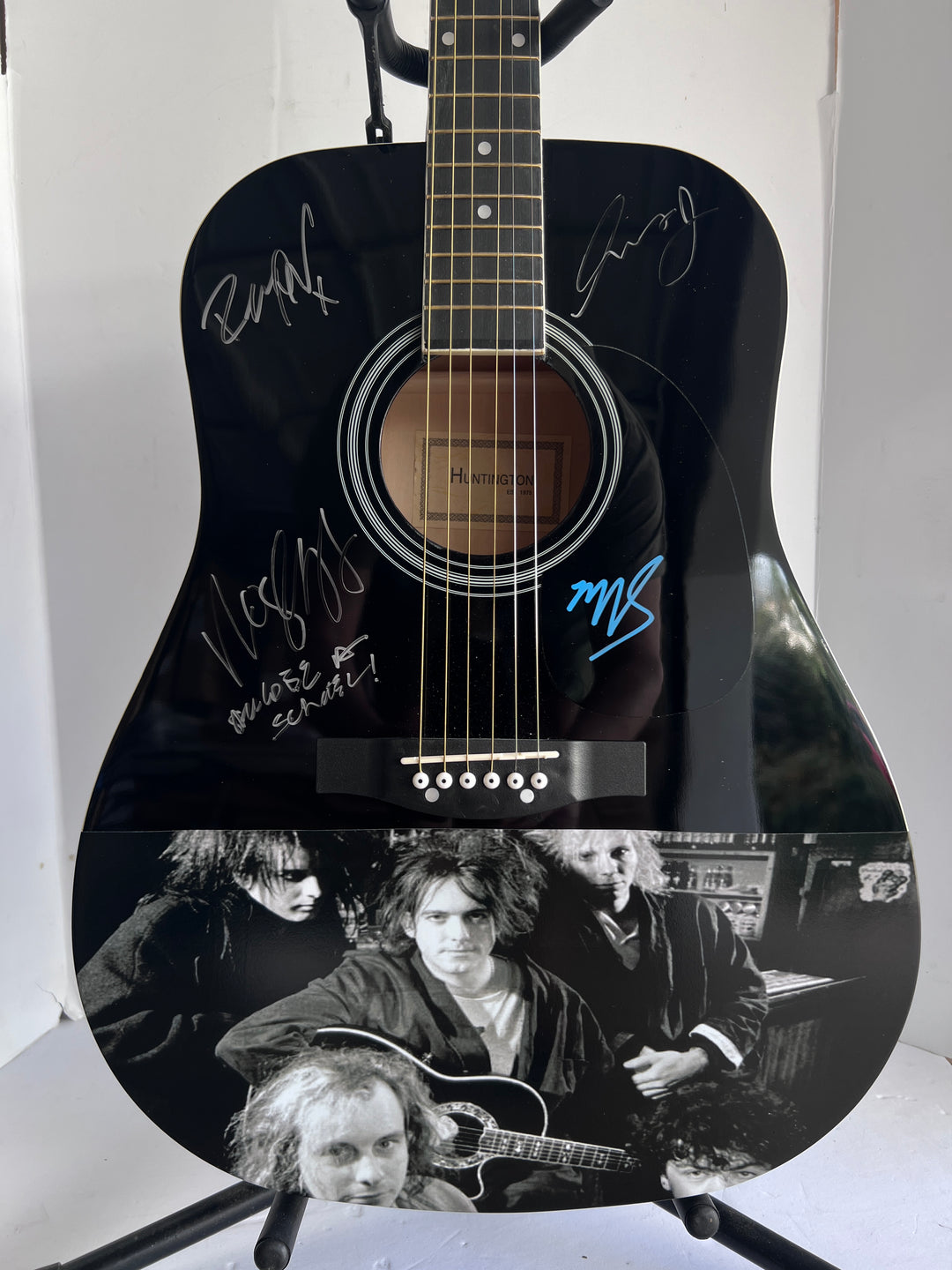 Robert Smith, Simon Gallup, Roger O'Donnell & Perry Bamonte The Cure full size acoustic guitar signed with proof