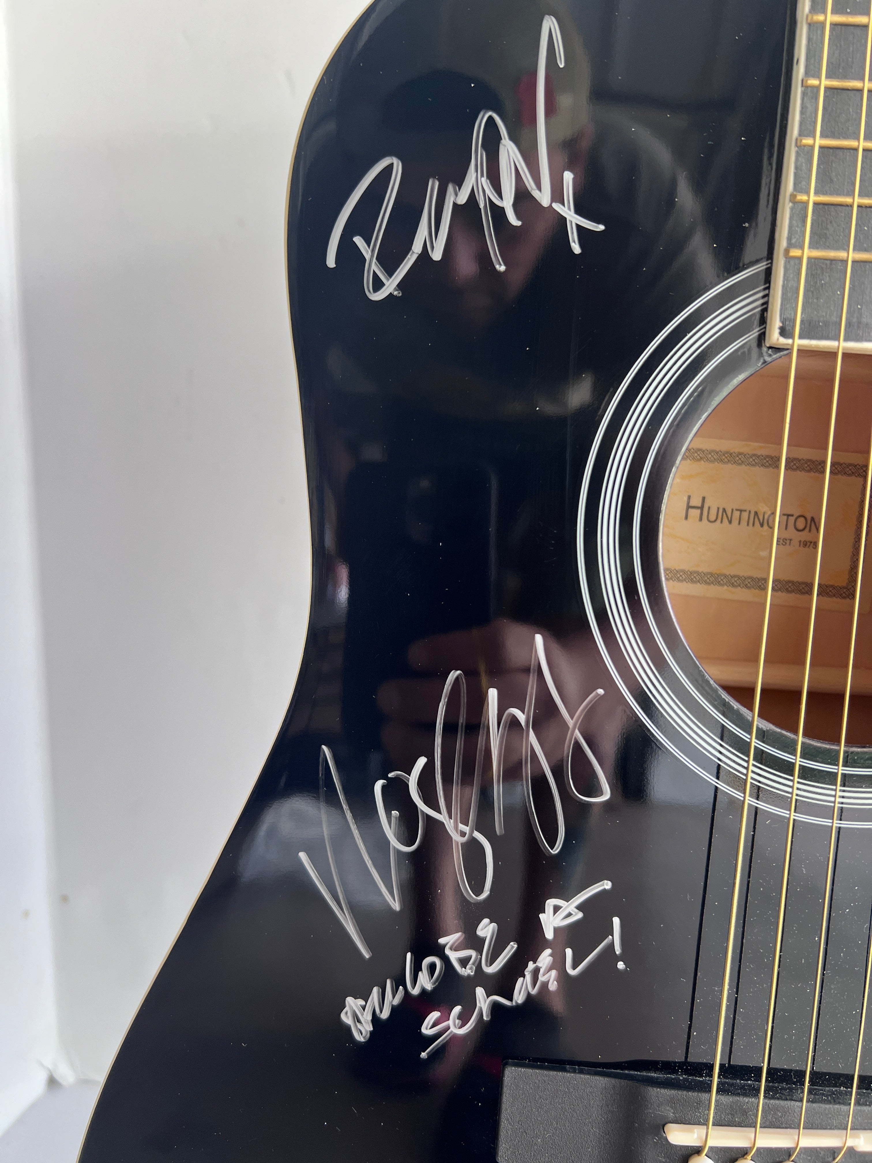 Robert Smith, Simon Gallup, Roger O'Donnell & Perry Bamonte The Cure full size acoustic guitar signed with proof