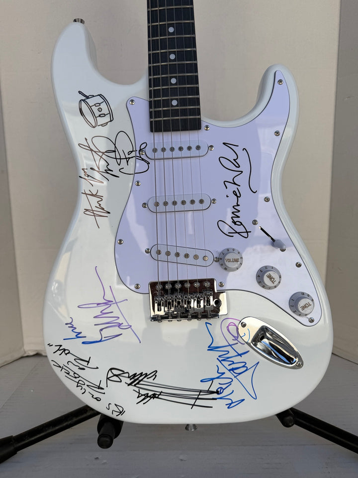 Bill Wyman Keith Richards Charlie Watts Ronnie Wood Mick Jagger full-size stratocaster electric guitar sign with proof