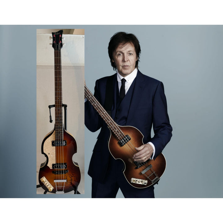 Paul McCartney The Beatles Hofner left-handed bass guitar signed with proof and inscription/ drawing