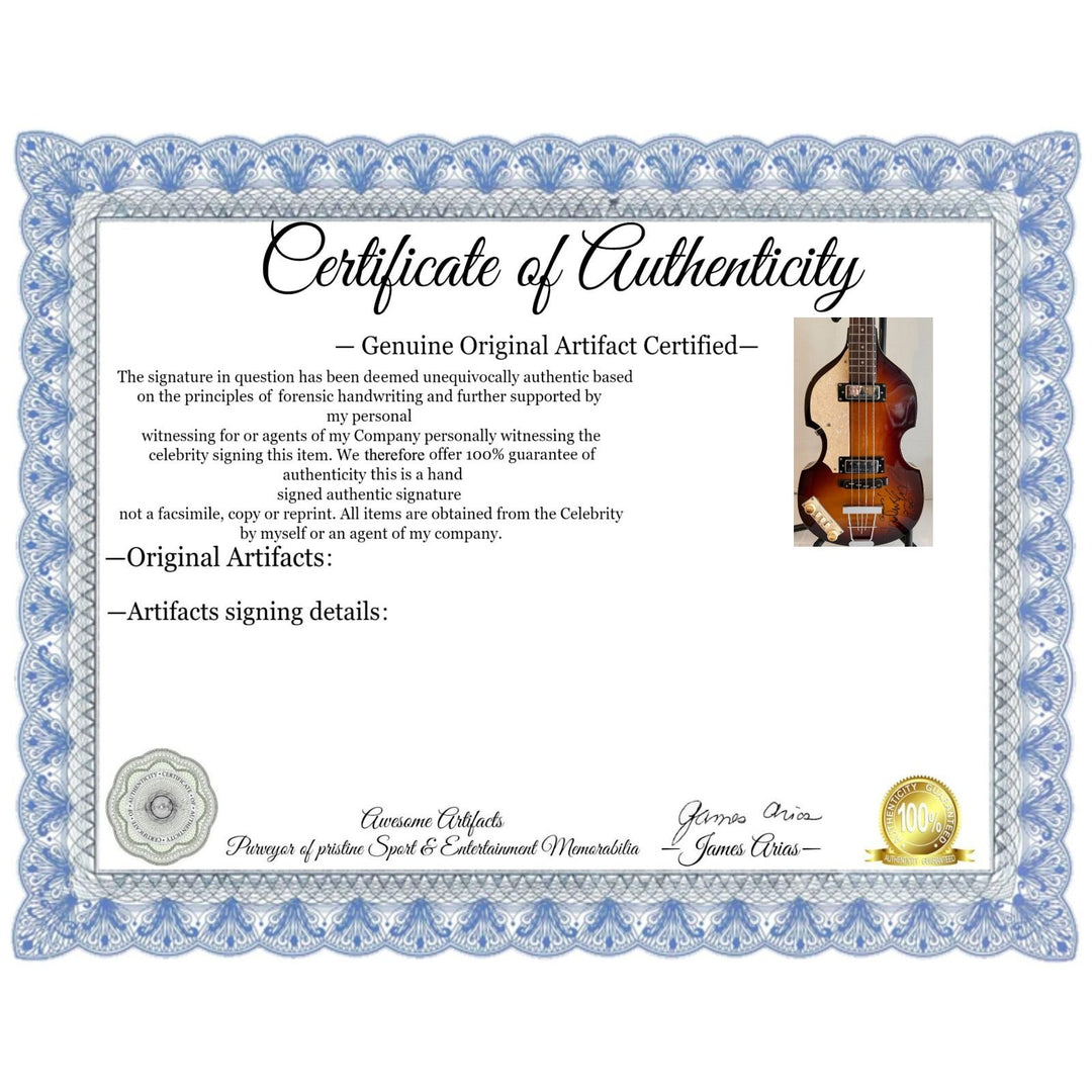 Paul McCartney The Beatles Hofner left-handed bass guitar signed with proof and inscription/ drawing