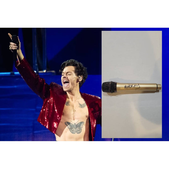 Harry Styles former "One Direction " singer microphone signed with proof.