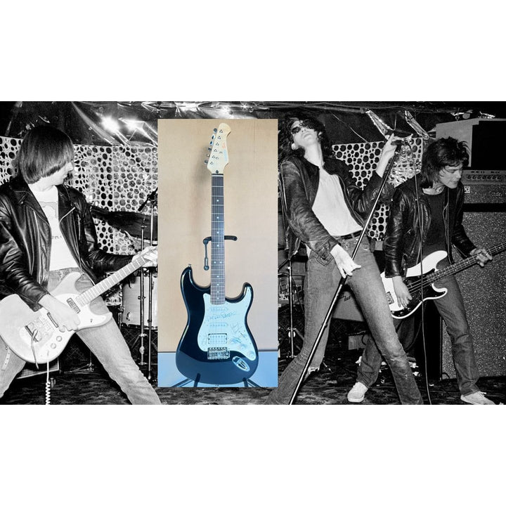 The Ramones Johnny, Dee Dee, Marky, & Joey Ramone full size Stratocaster electric guitar signed with proof