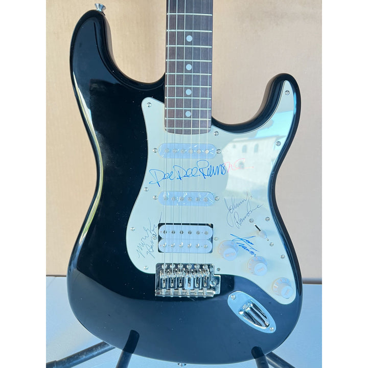 The Ramones Johnny, Dee Dee, Marky, & Joey Ramone full size Stratocaster electric guitar signed with proof