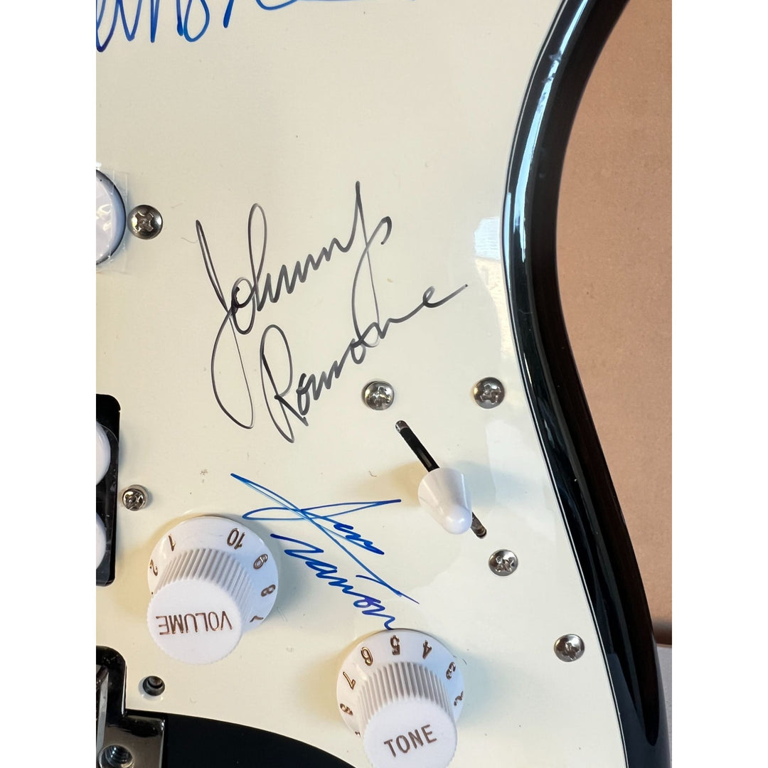 The Ramones Johnny, Dee Dee, Marky, & Joey Ramone full size Stratocaster electric guitar signed with proof