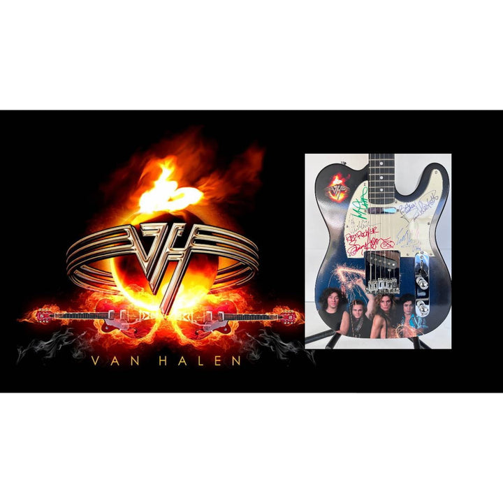 Eddie and Alex Van Halen Sammy Hagar, David Lee Roth Michael Anthony signed telecaster full size electric guitar.