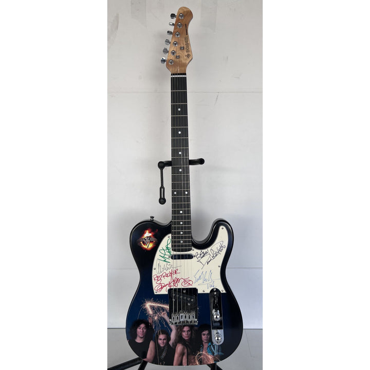 Eddie and Alex Van Halen Sammy Hagar, David Lee Roth Michael Anthony signed telecaster full size electric guitar.