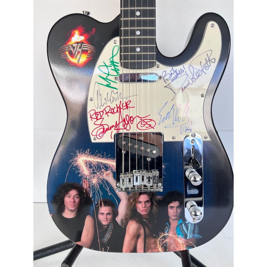 Eddie and Alex Van Halen Sammy Hagar, David Lee Roth Michael Anthony signed telecaster full size electric guitar.