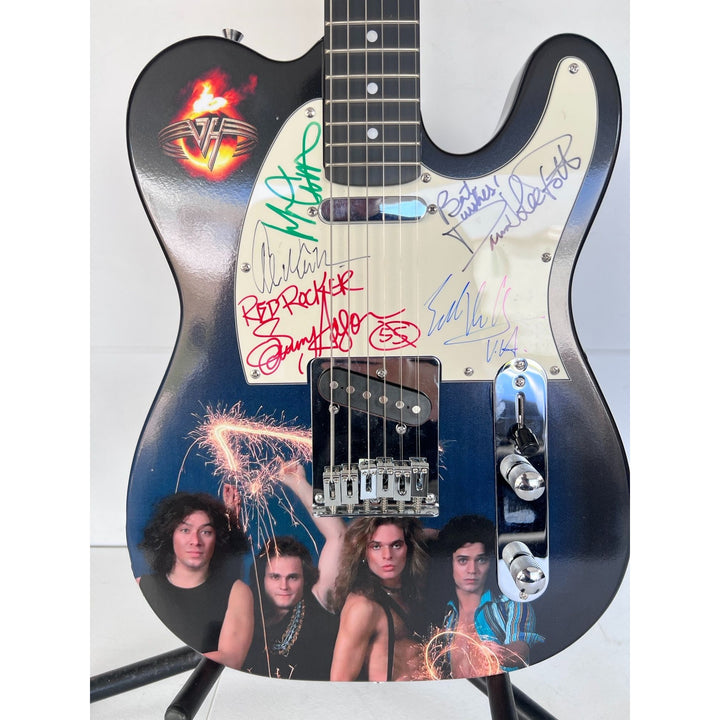 Eddie and Alex Van Halen Sammy Hagar, David Lee Roth Michael Anthony signed telecaster full size electric guitar.