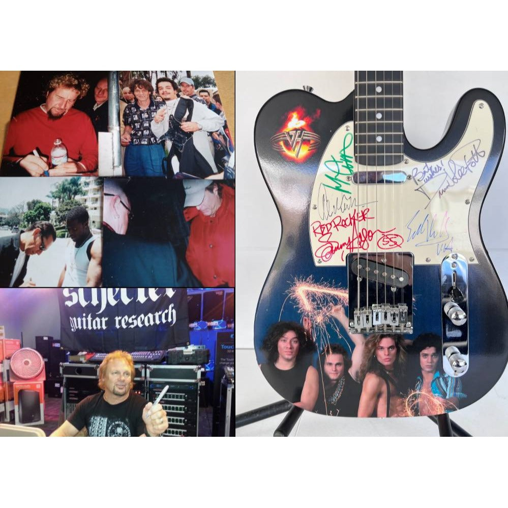 Eddie and Alex Van Halen Sammy Hagar, David Lee Roth Michael Anthony signed telecaster full size electric guitar.