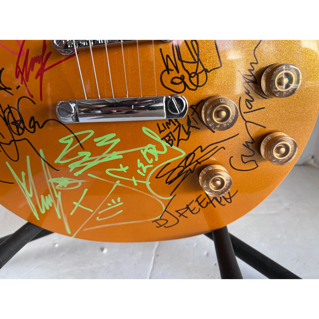 Deftones, Korn, Tool. Limp Bizkit & System of the Down Gold Les Paul electric guitar signed with proof