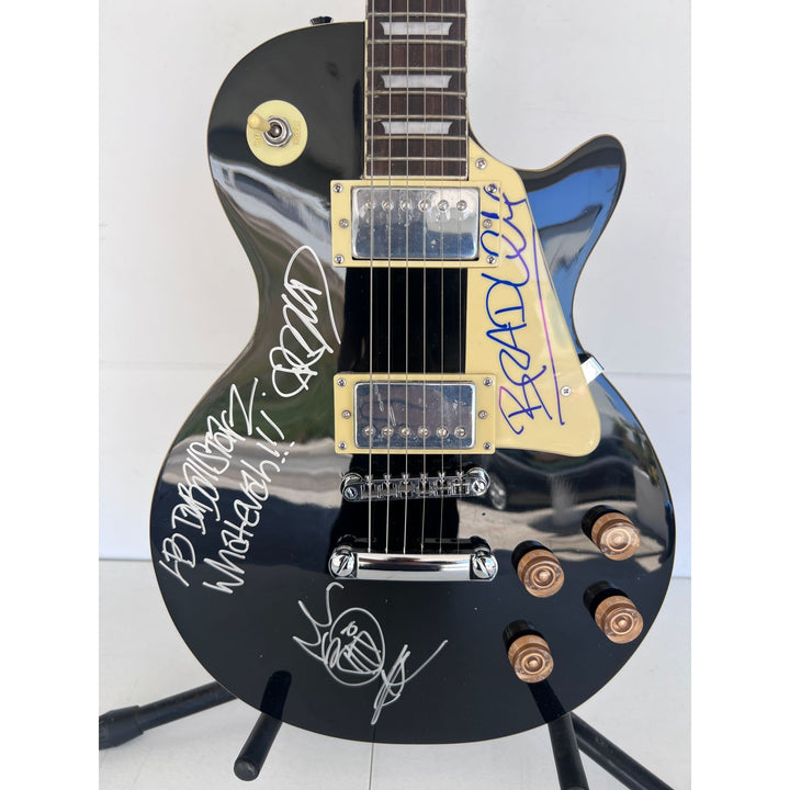 Sublime Bradley Nowell, Eric Wilson, and Bud Gaugh vintage black les paul full size electric guitar signed with sketch/ inscription.