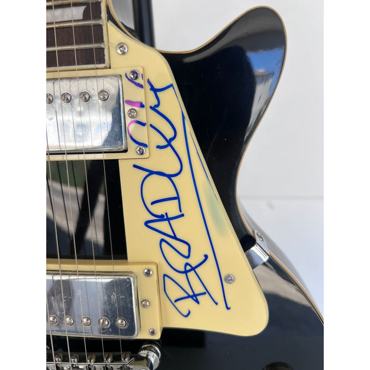 Sublime Bradley Nowell, Eric Wilson, and Bud Gaugh vintage black les paul full size electric guitar signed with sketch/ inscription.