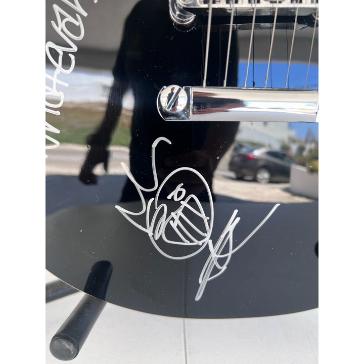 Sublime Bradley Nowell, Eric Wilson, and Bud Gaugh vintage black les paul full size electric guitar signed with sketch/ inscription.