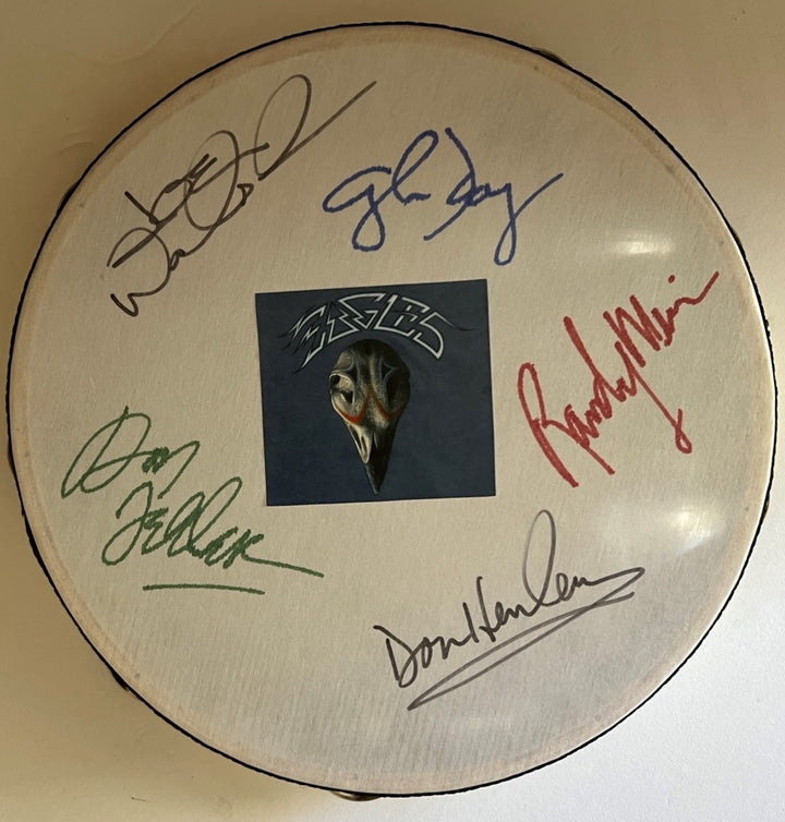 Don Henley Glenn Frey Joe Walsh Randy Meisner Don Felder the Eagles 14-in tambourine signed with proof