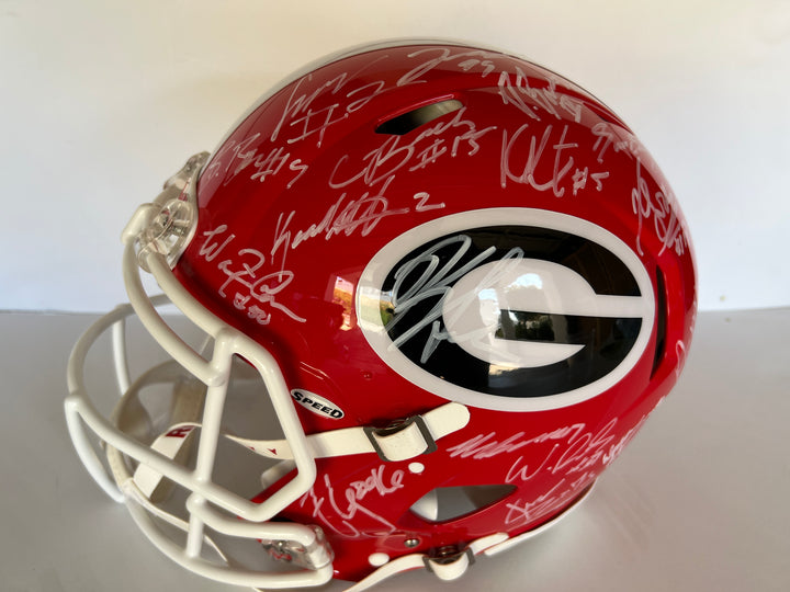 Georgia Bulldogs Stetson Bennett Kirby Smart Brock Bowers Georgia Bulldogs 2022-23 team signed Speed Riddell authentic