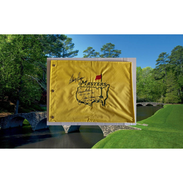 Arnold Palmer Jack Nicklaus Gary Player Masters golf tournament embroidered golf pin flag signed with proof