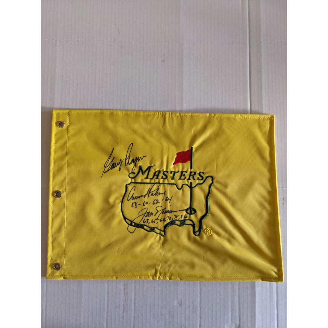 Arnold Palmer Jack Nicklaus Gary Player Masters golf tournament embroidered golf pin flag signed with proof