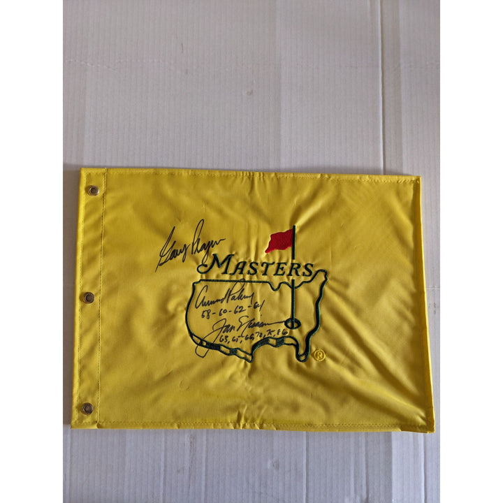 Arnold Palmer Jack Nicklaus Gary Player Masters golf tournament embroidered golf pin flag signed with proof