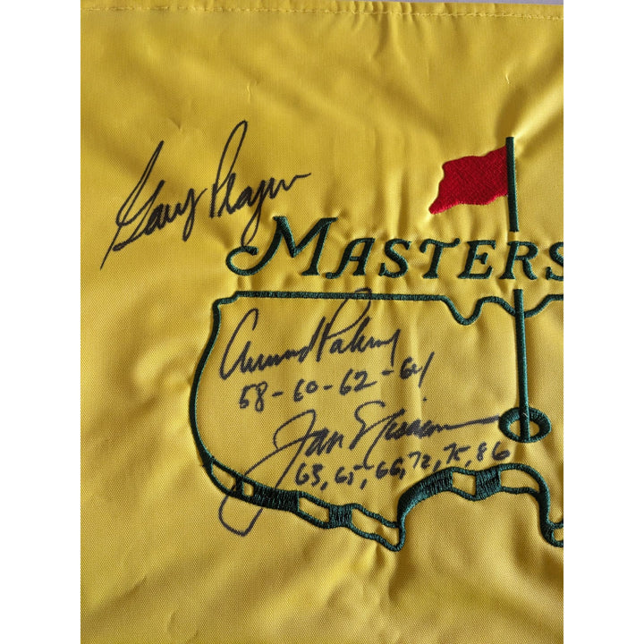 Arnold Palmer Jack Nicklaus Gary Player Masters golf tournament embroidered golf pin flag signed with proof