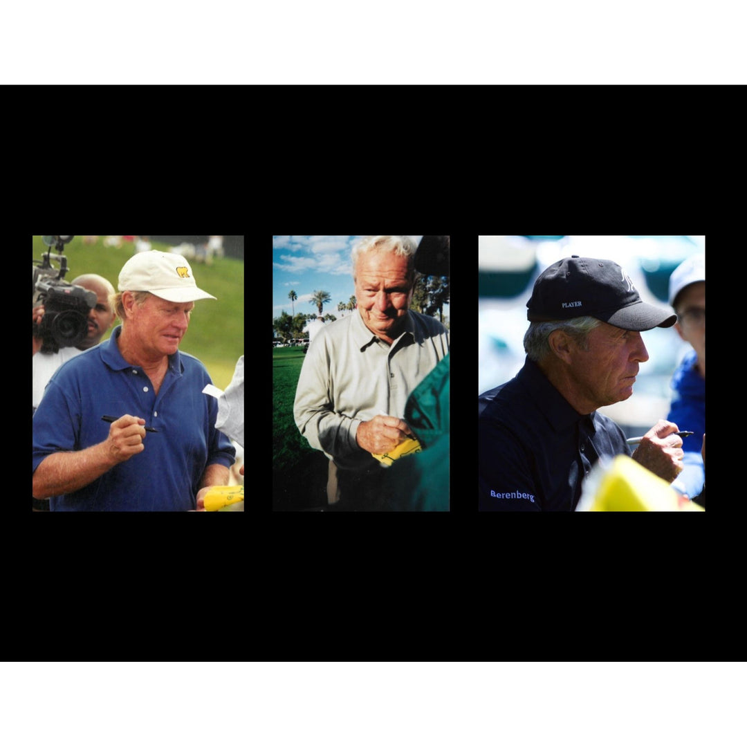 Arnold Palmer Jack Nicklaus Gary Player Masters golf tournament embroidered golf pin flag signed with proof