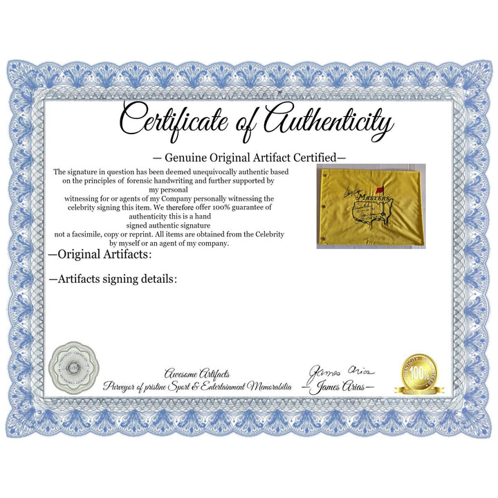 Arnold Palmer Jack Nicklaus Gary Player Masters golf tournament embroidered golf pin flag signed with proof