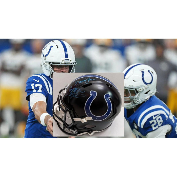Jonathan Taylor and Daniel Jones Indianapolis Colts 2025 Riddell speed full size (black matte) helmet signed with proof