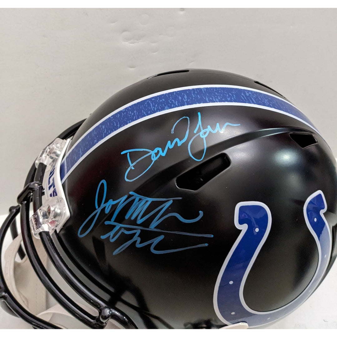 Jonathan Taylor and Daniel Jones Indianapolis Colts 2025 Riddell speed full size (black matte) helmet signed with proof