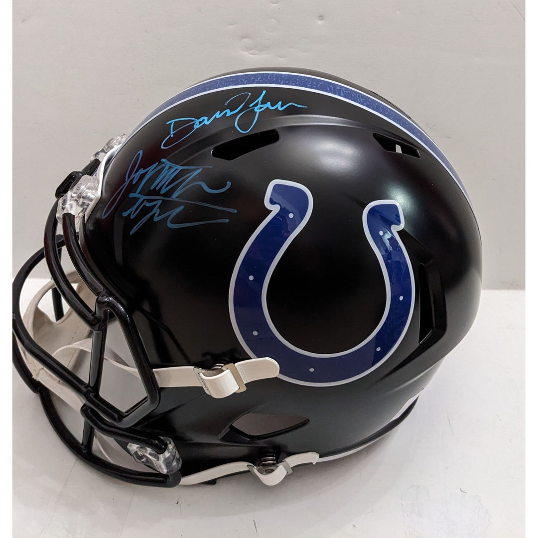 Jonathan Taylor and Daniel Jones Indianapolis Colts 2025 Riddell speed full size (black matte) helmet signed with proof