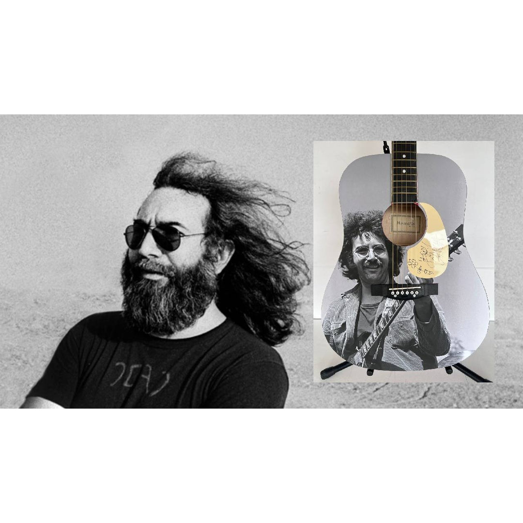 Jerry García legendary front man of the Grateful Dead (one of a kind acoustic guitar) signed with sketch & proof.