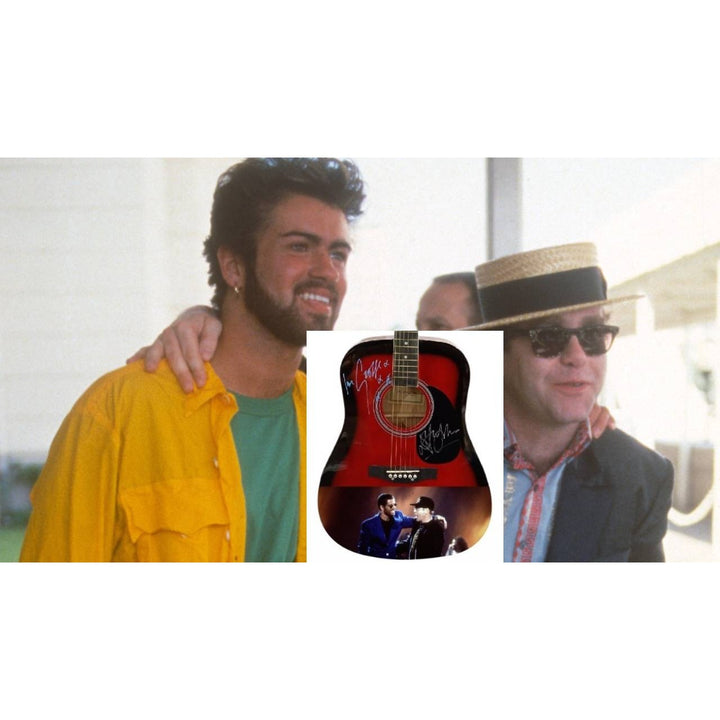 George Michael and Elton John acoustic guitar signed with proof