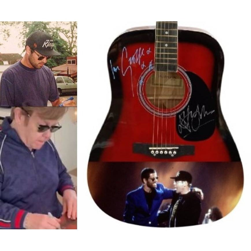 George Michael and Elton John acoustic guitar signed with proof