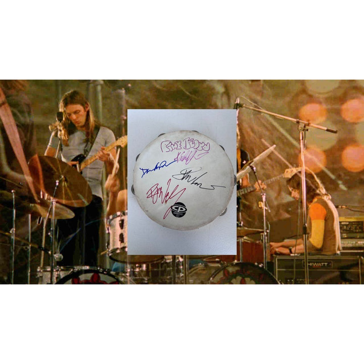 Pink Floyd David Gilmour, Roger Waters, Nick Mason, Richard Wright, 10' tambourine signed with proof.