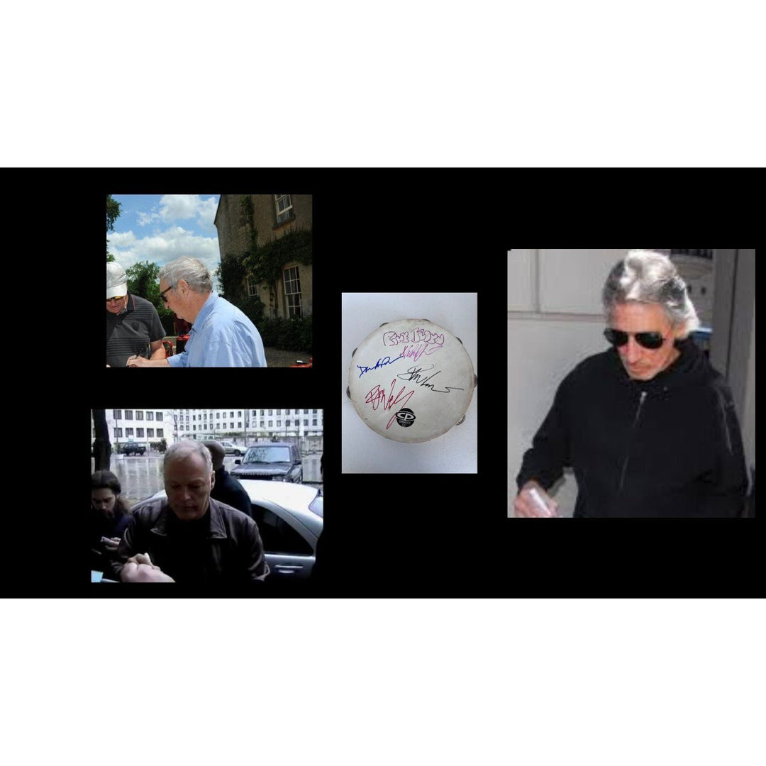 Pink Floyd David Gilmour, Roger Waters, Nick Mason, Richard Wright, 10' tambourine signed with proof.