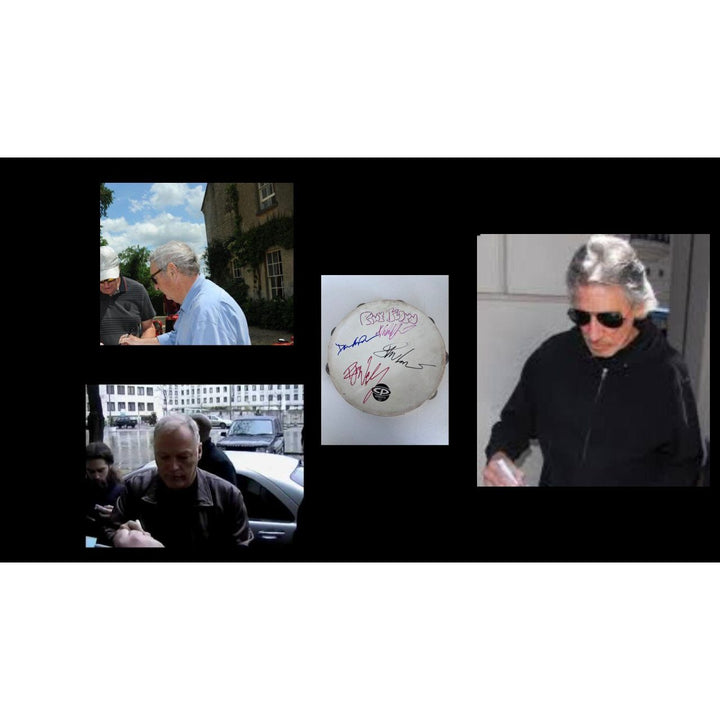 Pink Floyd David Gilmour, Roger Waters, Nick Mason, Richard Wright, 10' tambourine signed with proof.