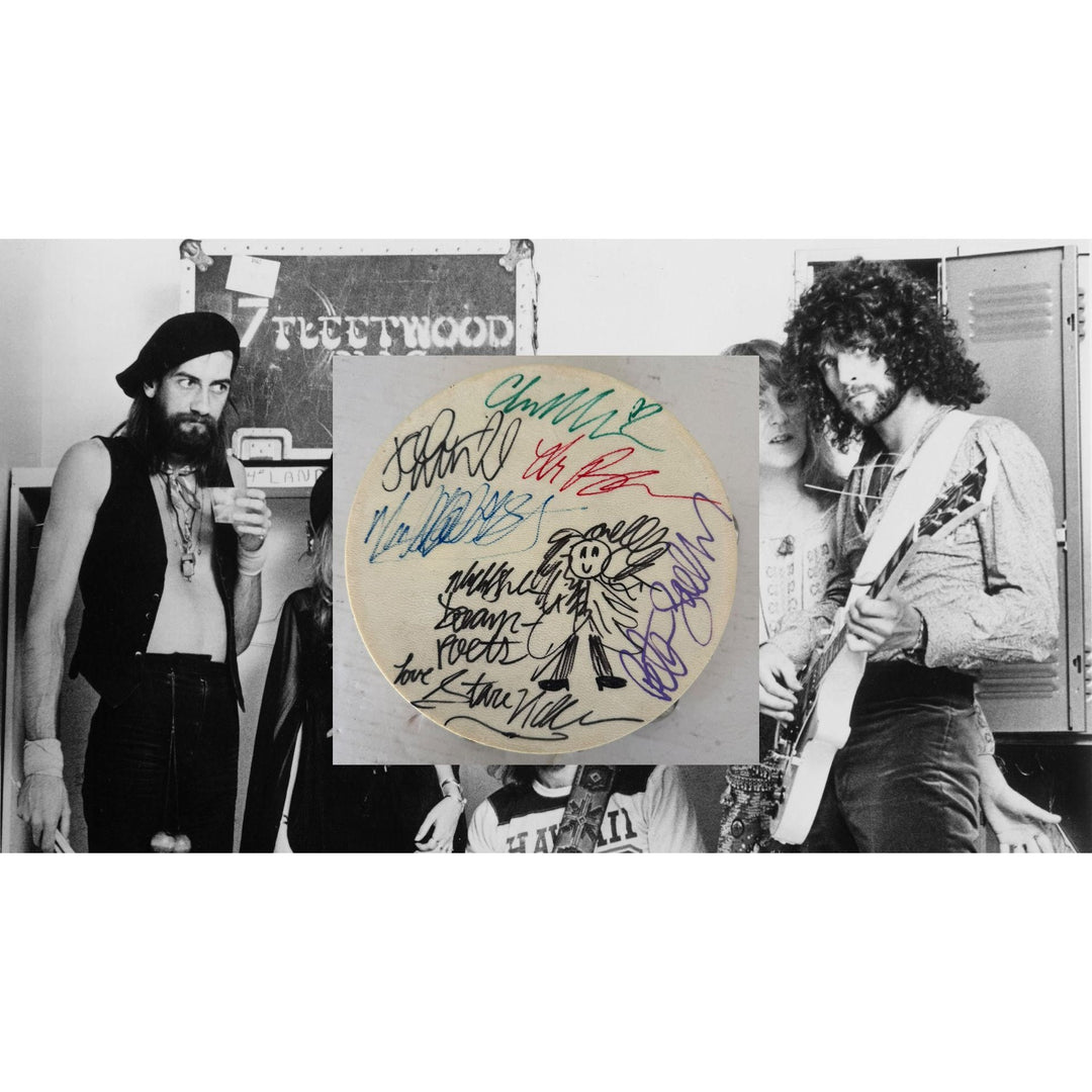 Stevie Nicks Pete Green Lindsay Buckingham John and Christy McVie make Fleetwood Fleetwood Mac Tambourine 8" signed with proof.