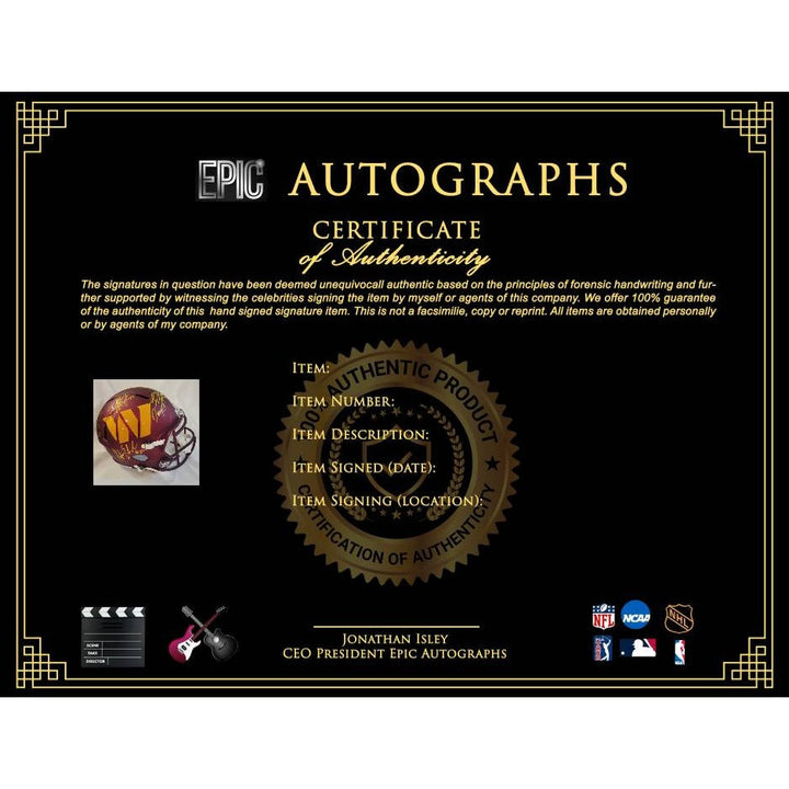 Jayden Daniels, Austin Eckler, Brian Robinson, Terry McLaurin , Dan Quinn full size Riddell Speed helmet signed with proof Awesome Artifacts