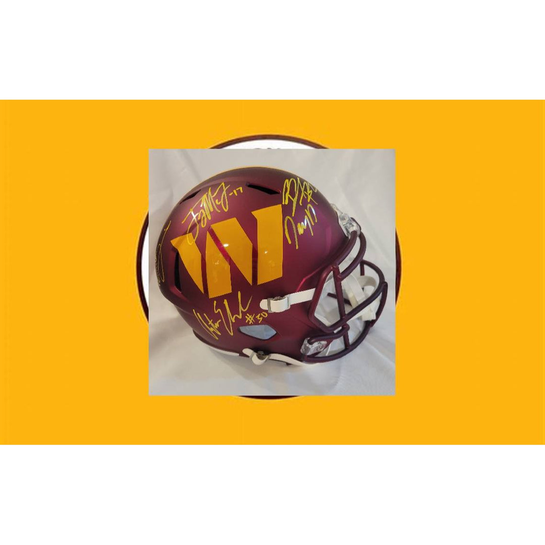 Jayden Daniels, Austin Eckler, Brian Robinson, Terry McLaurin , Dan Quinn full size Riddell Speed helmet signed with proof Awesome Artifacts