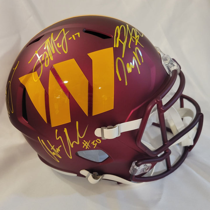 Jayden Daniels, Austin Eckler, Brian Robinson, Terry McLaurin , Dan Quinn full size Riddell Speed helmet signed with proof Awesome Artifacts