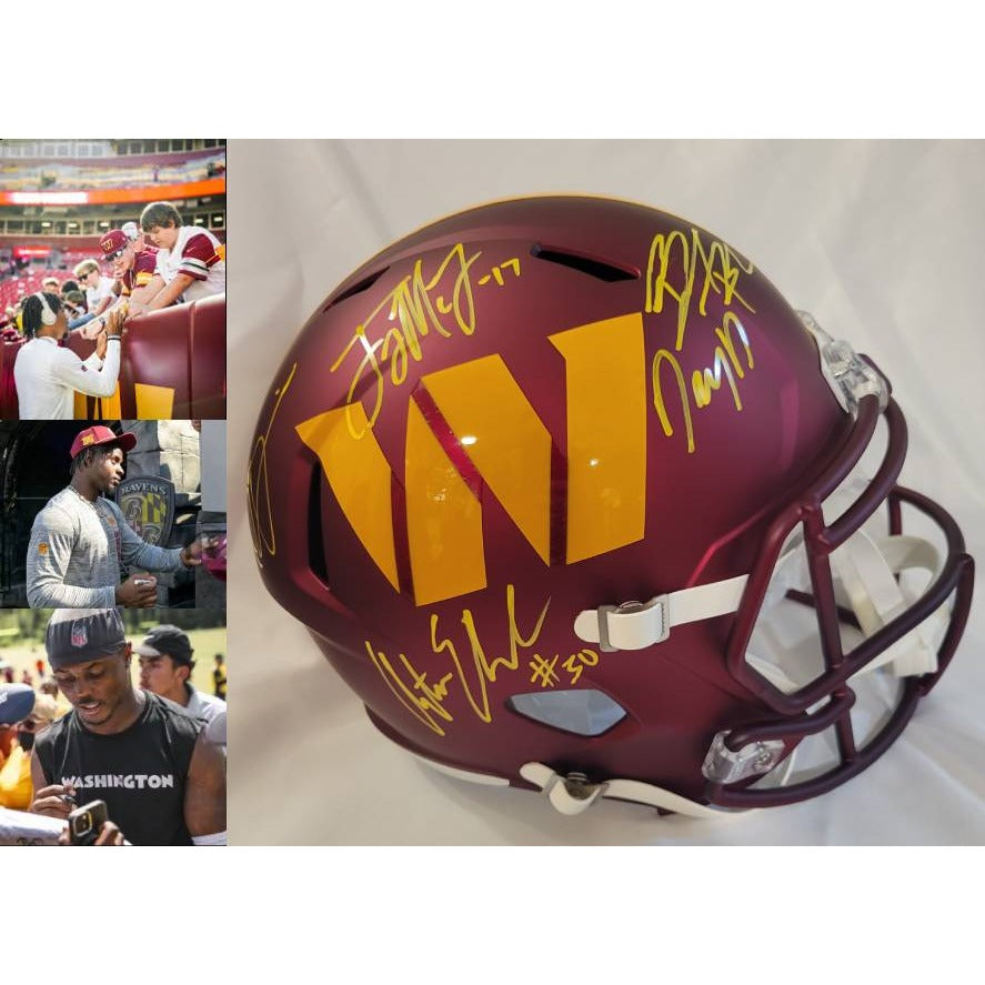 Jayden Daniels, Austin Eckler, Brian Robinson, Terry McLaurin , Dan Quinn full size Riddell Speed helmet signed with proof Awesome Artifacts