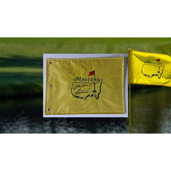 Tiger Woods and Jack Nicklaus Masters golf pin flag signed with proof