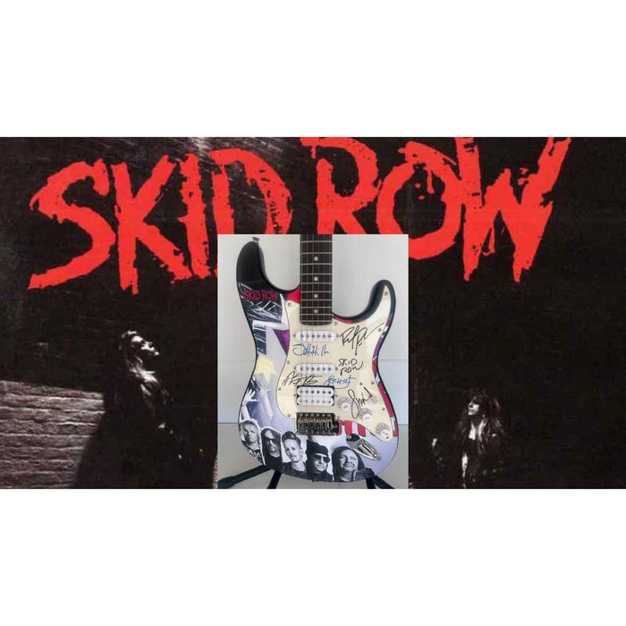 Skid Row Sebastian Bach Dave Sarbo, Sciottie Hill "one of a kind" full size electric guitar signed with proof