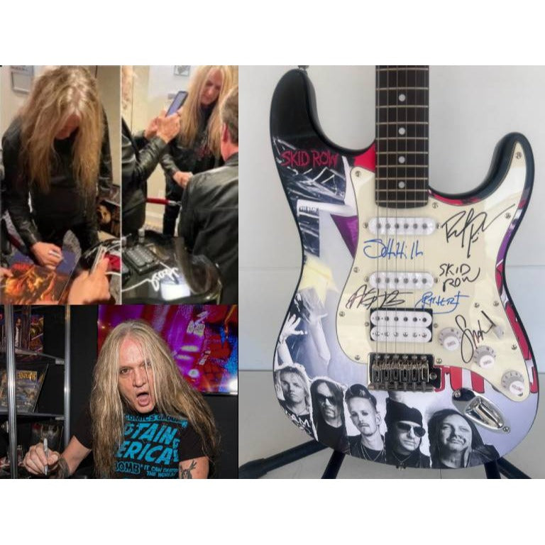 Skid Row Sebastian Bach Dave Sarbo, Sciottie Hill "one of a kind" full size electric guitar signed with proof.