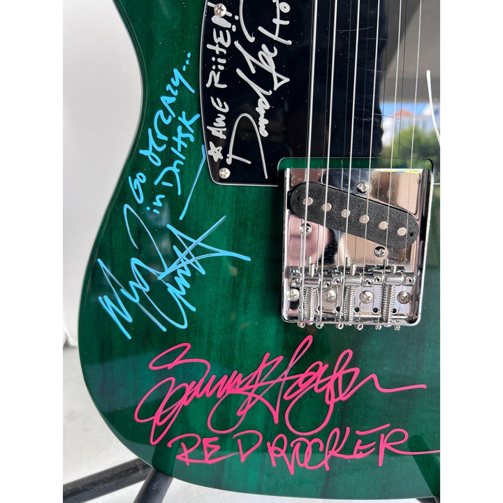 Van Halen green telecaster electric guitar Eddie & Alex Van Halen, Michael Anthony, David Lee Roth Sammy Hagar signed with proof