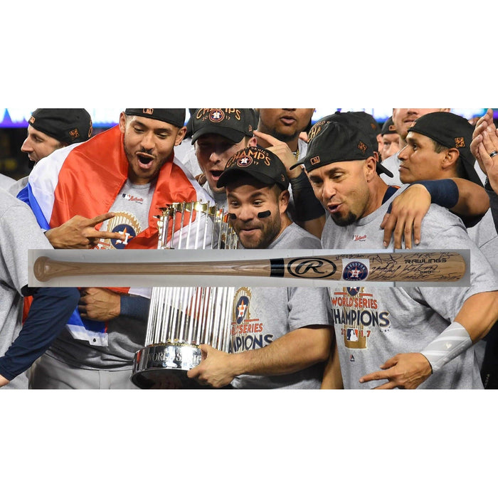 Houston Astros World Series champions Jose Altuve, Alex Bregman, Carlos Correa Justin Verlander team baseball bat signed with proof