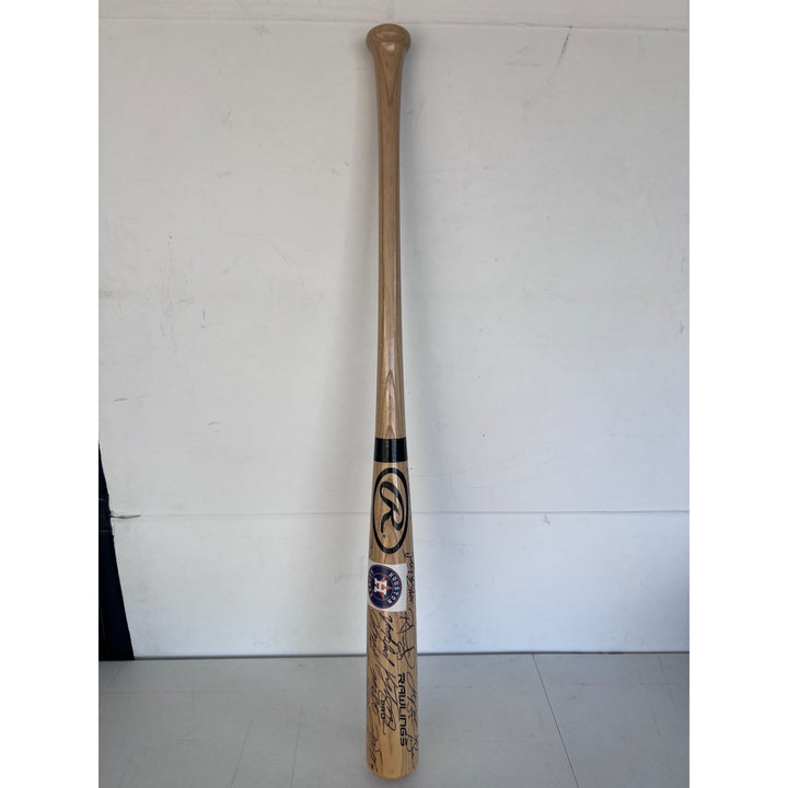 Houston Astros World Series champions Jose Altuve, Alex Bregman, Carlos Correa Justin Verlander team baseball bat signed with proof.