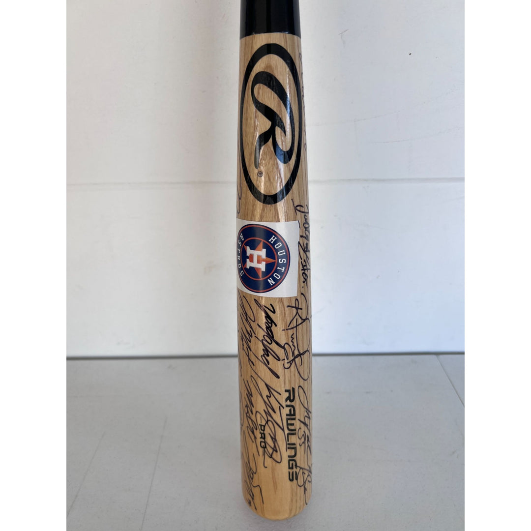 Houston Astros World Series champions Jose Altuve, Alex Bregman, Carlos Correa Justin Verlander team baseball bat signed with proof.