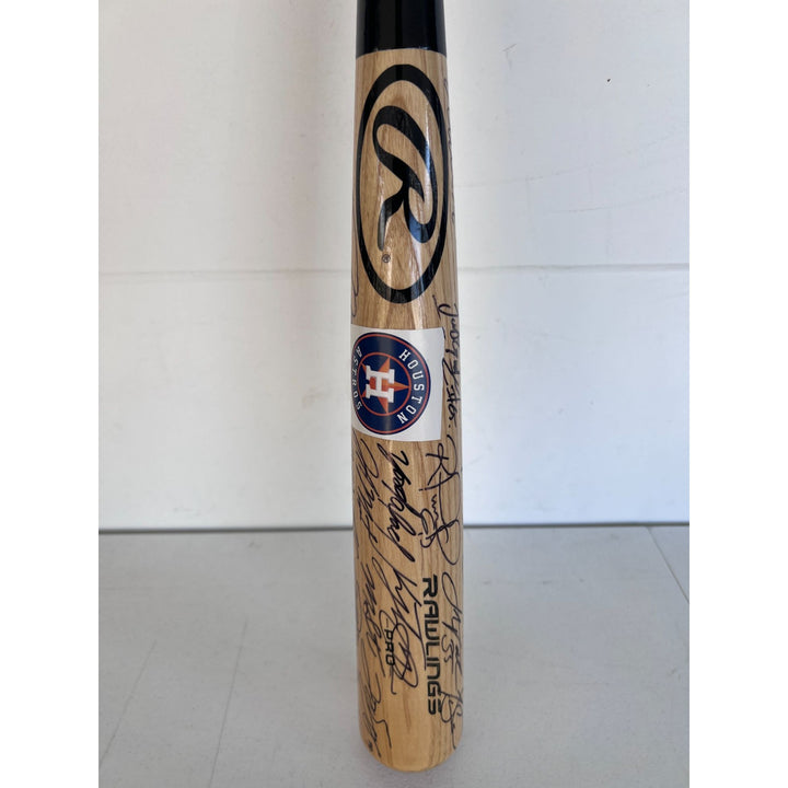 Houston Astros World Series champions Jose Altuve, Alex Bregman, Carlos Correa Justin Verlander team baseball bat signed with proof.